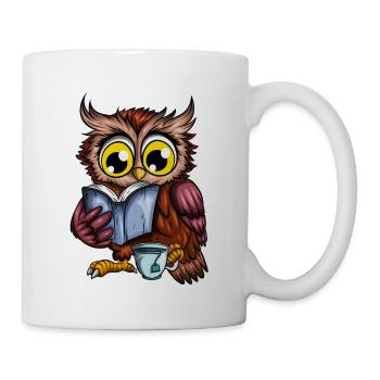 Eule mit heißem Tee Gemütlich ein Buch lesen - Tasse - Weiß - Rechts