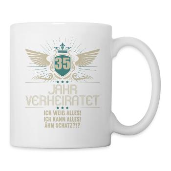 35 Jahr verheiratet weiß alles 35.Hochzeitstag - Tasse - Weiß - Rechts