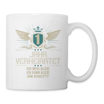 1 Jahr verheiratet weiß alles 1.Hochzeitstag - Tasse - Weiß - Rechts