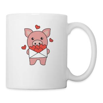 Cochon pour la Saint-Valentin animaux mignons avec des cœurs - Mug blanc - blanc - Droite