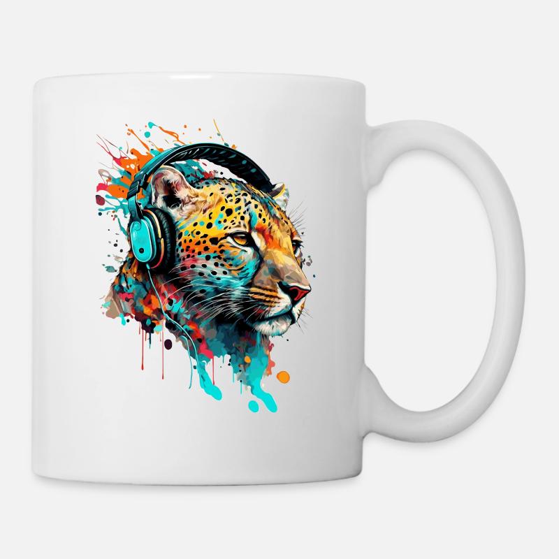 Léopard avec casque DJ - Mug blanc - blanc