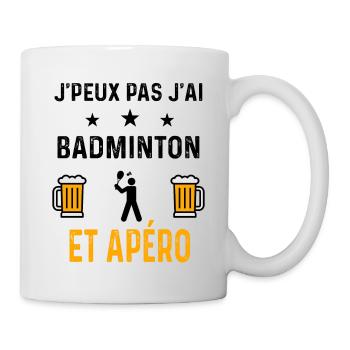 J'peux pas j'ai badminton joueur et apéro - Mug blanc - blanc - Droite