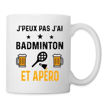 J'peux pas j'ai badminton raquette et apéro - Mug blanc - blanc - Droite