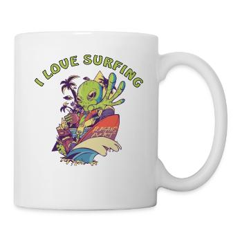 Alien liebt es zu surfen im Urlaub am Meer - Tasse - Weiß - Rechts