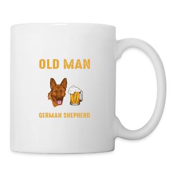 German Shepherd old man with beer happy - Mug - white - Right