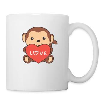 Affe zum Valentinstag süße Tiere mit Herzen - Tasse - Weiß - Rechts