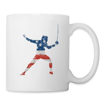 Amerikanische Flagge Fechter T-Shirt Fechten Säbel - Tasse - Weiß - Rechts