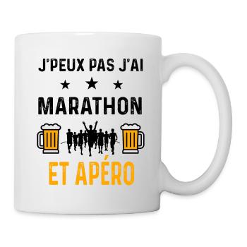 J'peux pas j'ai marathon et apéro - Mug blanc - blanc - Droite