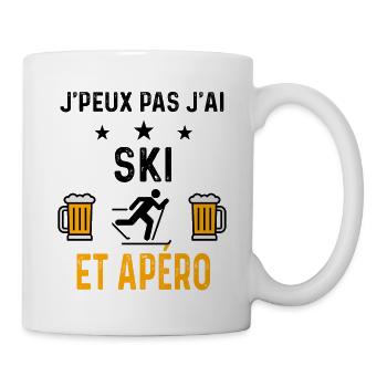 J'peux pas j'ai ski skieur et apéro - Mug blanc - blanc - Droite
