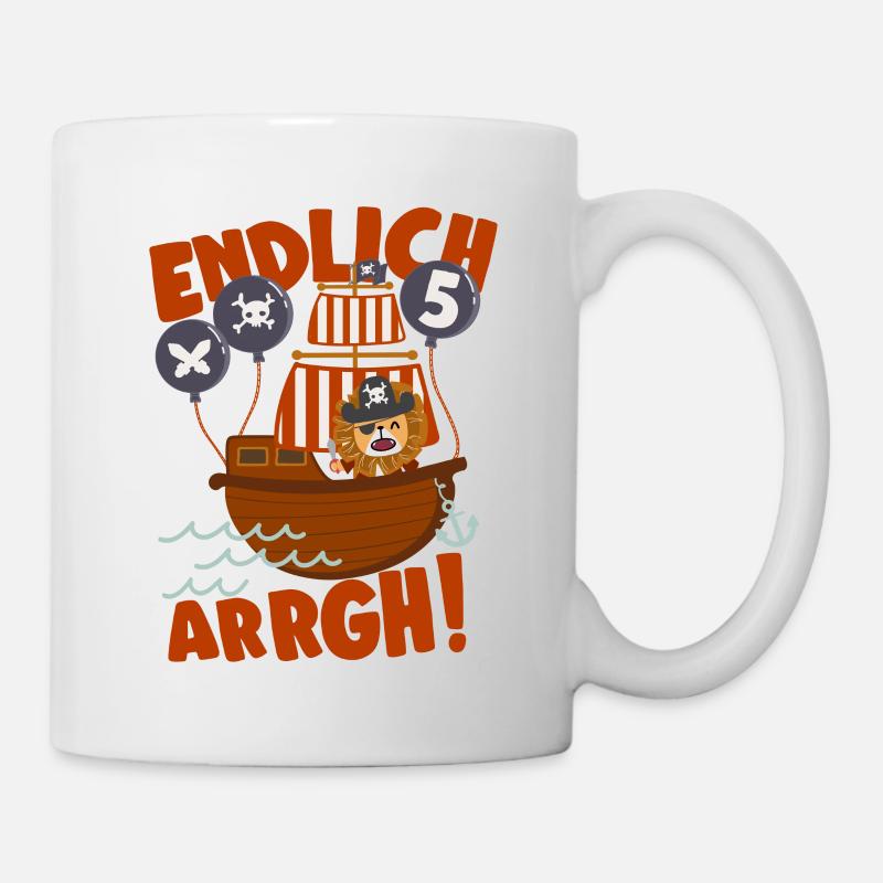 Piratenschiff Endlich 5 Jahre Junge Geburtstagidee - Tasse - Weiß