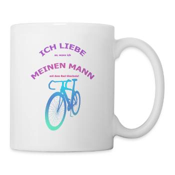 Rennrad Liebe meinen Mann! Perspektive Rosa-Türkis - Tasse - Weiß - Rechts