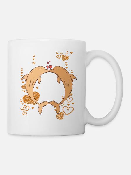 verliebte Delfine Meereslebewesen Tümmler - Tasse - Weiß