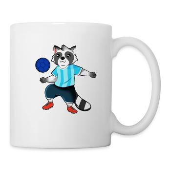 Comic Waschbär spielt Fußball - Tasse - Weiß - Rechts