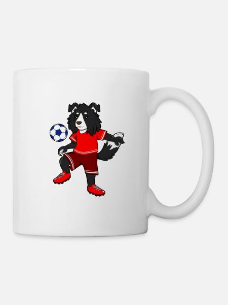 Comic Border Collie spielt Fußball - Tasse - Weiß