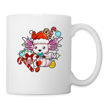 Mit Lebkuchenmann und Mütze - Axolotl Weihnachten - Tasse - Weiß - Rechts