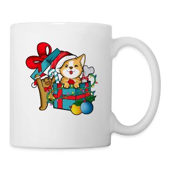 Avec homme en pain d’épice dans un cadeau - Corgi Christmas - Mug blanc - blanc - Droite