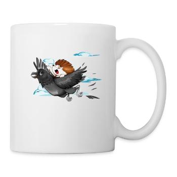 Hedgehog flies on raven - Mug - white - Right