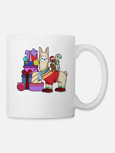 Mit Lebkuchenmann - Lama Weihnachten - Tasse - Weiß