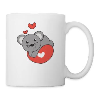Maus zum Valentinstag süße Tiere mit Herzen - Tasse - Weiß - Rechts