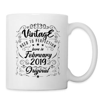 Jahrgang Geboren im Februar 2019 Jubiläum Februar - Tasse - Weiß - Rechts
