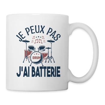 Je peux pas j'ai batterie. Cadeau batteur Musicien - Mug blanc - blanc - Droite