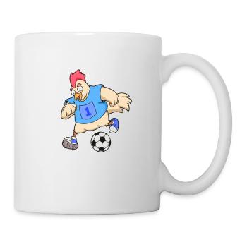 Comic Huhn spielt Fußball - Tasse - Weiß - Rechts