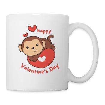 Affe zum Valentinstag süße Tiere mit Herzen - Tasse - Weiß - Rechts
