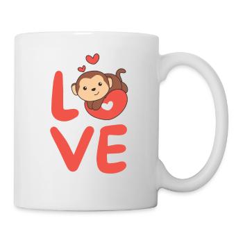 Singe pour la Saint-Valentin animaux mignons avec des cœurs Amour - Mug blanc - blanc - Droite