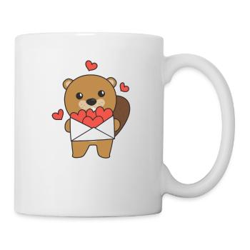 Biber zum Valentinstag süße Tiere mit Herzen - Tasse - Weiß - Rechts
