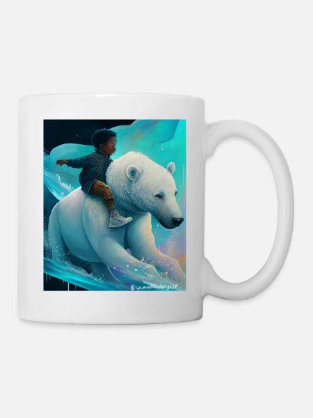 Child rides polar bear - Mug - white