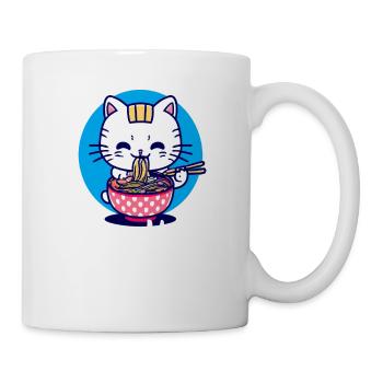 Niedliche Katze isst Ramen - Anime - Manga - Tasse - Weiß - Rechts
