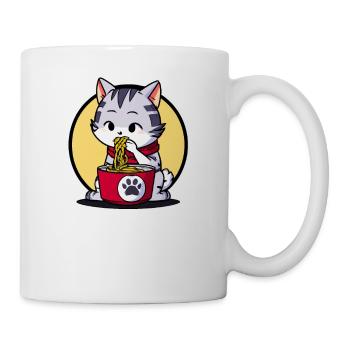 Niedliche Katze isst Ramen - Anime - Manga - Tasse - Weiß - Rechts
