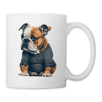 Lustige englische Bulldogge trägt Herrchen T Shirt - Tasse - Weiß - Rechts