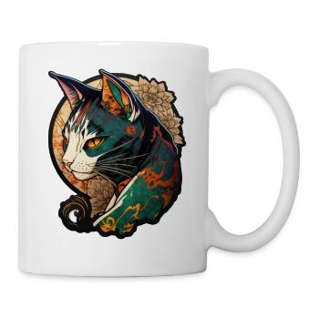 Farbige Katze im chinesischen Comic Stil - Tasse - Weiß - Rechts