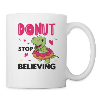Süßer Dino T-Rex lustige Tiere in Donut Wortspiel - Tasse - Weiß - Rechts