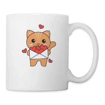 Katze zum Valentinstag süße Tiere mit Herzen - Tasse - Weiß - Rechts