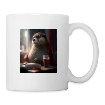 Otter Lovers Nerd Otter Drinking Coffee - Mug - white - Right