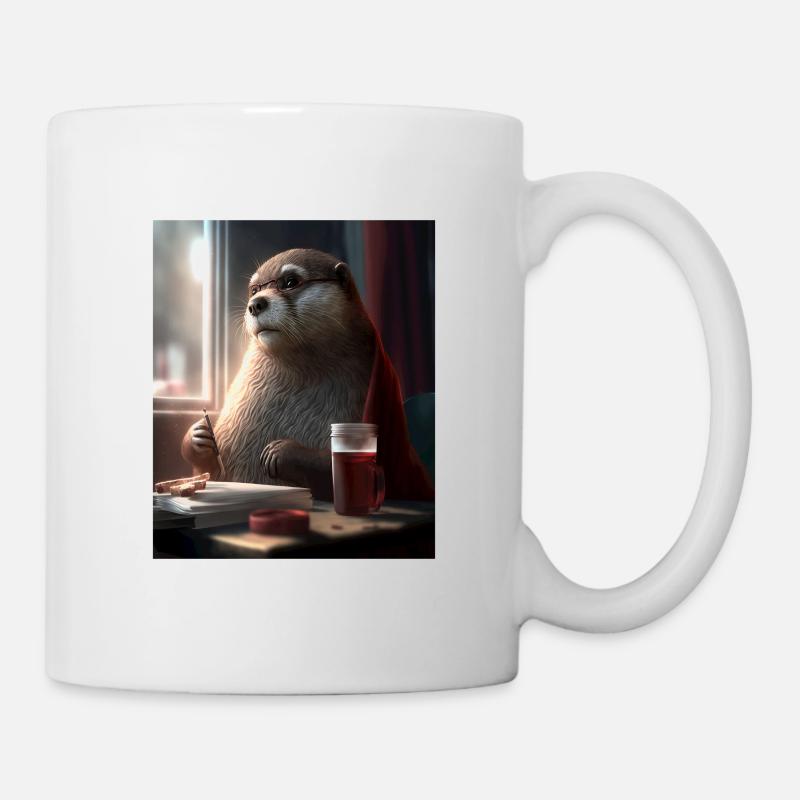 Otter Lovers Nerd Otter Drinking Coffee - Tasse - Weiß