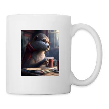 Otter Lovers Nerd Otter Drinking Coffee - Mug - white - Right