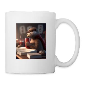 Otter Lovers Nerd Otter Drinking Coffee - Mug - white - Right