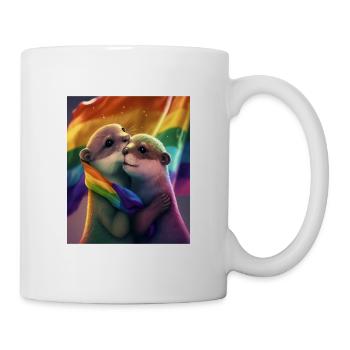Étreinte Loutre tenant LGBT Flaglet Loutre LGBT - Mug blanc - blanc - Droite