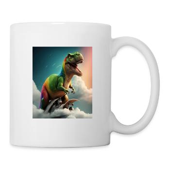 Funny Cartoon Otters Otter Riding Green Dinosaur - Mug - white - Right