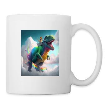 Funny Cartoon Otters Otter Riding Green Dinosaur - Mug - white - Right