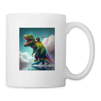 Funny Cartoon Otters Otter Riding Green Dinosaur - Mug - white - Right