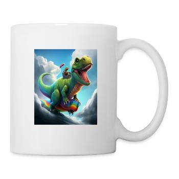 Funny Cartoon Otters Otter Riding Green Dinosaur - Mug - white - Right