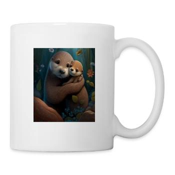 Cute Baby Otter Mother's Love Otter Baby - Tasse - Weiß - Rechts