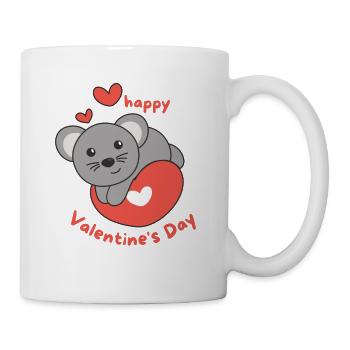 Maus zum Valentinstag süße Tiere mit Herzen - Tasse - Weiß - Rechts