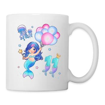 Meerjungfrau Geburtstags Shirt - Mädchen 11 Jahre - Tasse - Weiß - Rechts