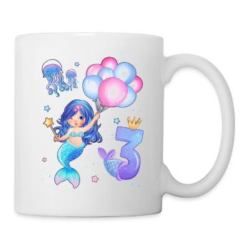 Meerjungfrau Geburtstags Shirt - Mädchen 3 Jahre - Tasse - Weiß - Rechts