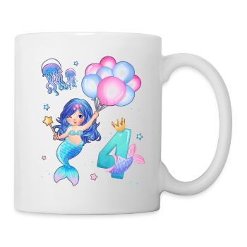 Meerjungfrau Geburtstags Shirt - Mädchen 4 Jahre - Tasse - Weiß - Rechts